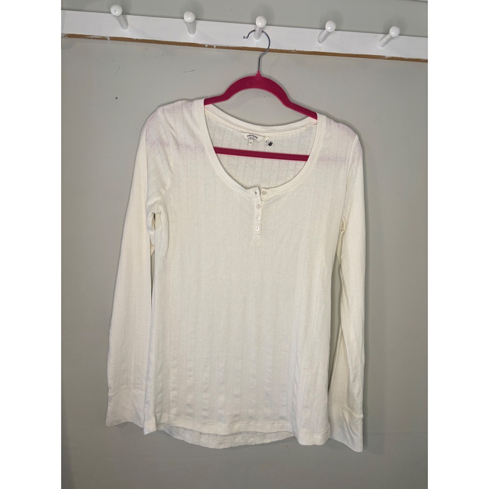 FatFace Pointelle Henley Top Ivory Cottagecore Long Sleeve Womens 12
